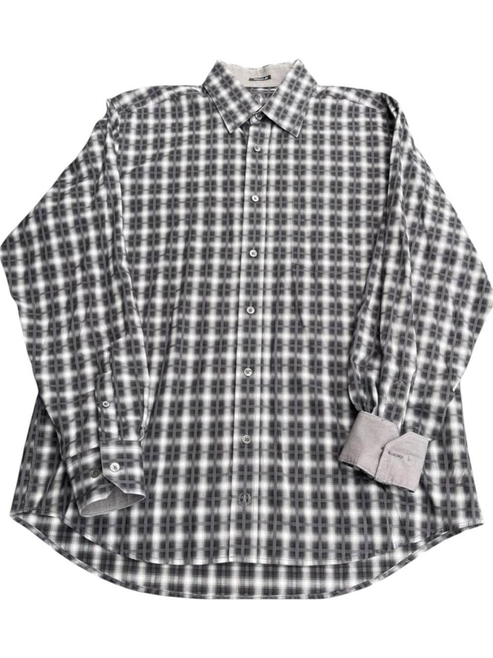 Bugatchi Gray Plaid Classic Fit Cotton Button Up Shirt (16)